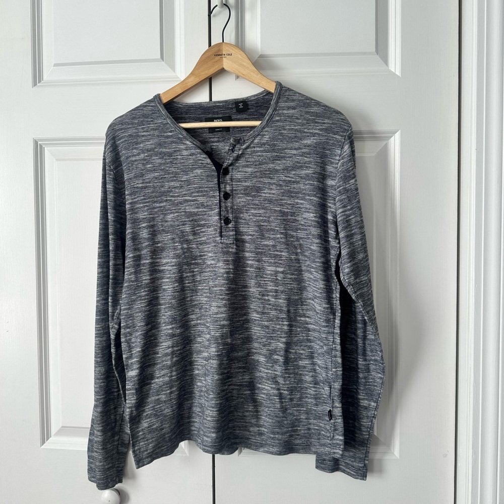 Hugo Boss Black and White Slim Fit Striped Henley